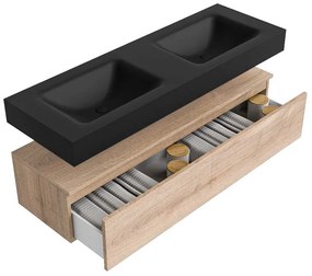Zaro Alan badmeubel 140cm washed oak 1 lade met vrijhangende wastafel cloud dubbel 2 kraangaten urban