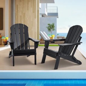 VEVOR Plastic Adirondack stoel, set van 2, weerbestendig, draagbaar, opvouwbare vuurkorfstoel, Adirondack terrasstoel voor buiten met bekerhouder, met ontspannende armleuningen, ergonomisch, voor tuin, achtertuin - zwart