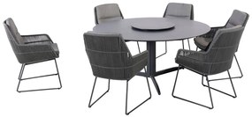 4 Seasons Outdoor Valencia dining set Platinum met Embrace tafel met HPL blad Ø 160 cm en Lazy Susan * Sale *      zwart weerbestendig