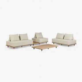 Tuinset Met 2-delige Modulaire Bank, Bijzettafel, Bank En Salontafel 160x95 Cm In Acacia Portet Gardenia Wit - Sklum