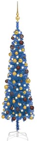 vidaXL Kerstboom met LED's en kerstballen smal 120 cm blauw