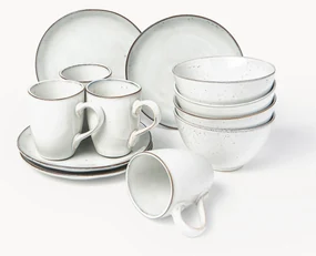 Handgemaakte ontbijtset Nordic Sand, 4 personen (12-delig)