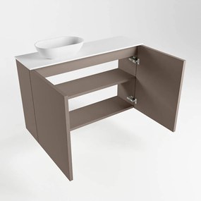 Mondiaz Fowy toiletmeubel 80cm smoke met witte waskom links en kraangat