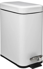 5Five Rechthoekige Pedaalemmer - Wit - 5 Liter - RVS Metaal
