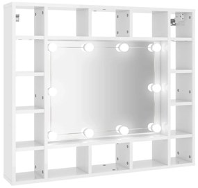 vidaXL Spiegelkast met LED-verlichting 91x15x76,5 cm hoogglans wit