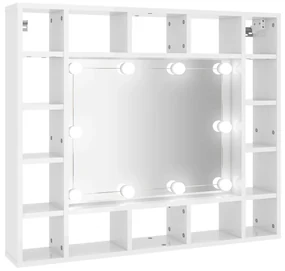 vidaXL Spiegelkast met LED-verlichting 91x15x76,5 cm hoogglans wit