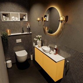 Mondiaz Fowy toiletmeubel 100cm ocher met witte waskom midden en kraangat