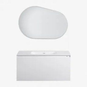 Macrae Zwevend Houten Badkamermeubelset Met Geïntegreerde Wastafel Wit & Ovaal Led En Anticondens 100x80 Cm Riben & Zonder Kraan & - Sklum