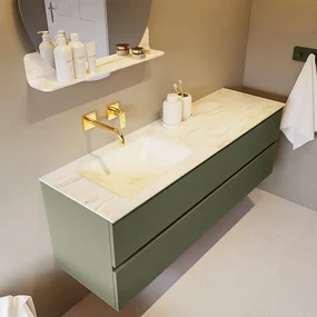 Mondiaz Vica DLux badmeubel 150cm army 2 lades met wastafel ostra links zonder kraangat