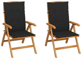 vidaXL Tuinstoelen 2 st met zwarte kussens massief teakhout