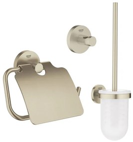 GROHE Essentials Toilet accessoireset 3-delig met toiletborstelhouder, handdoekhaak en toiletrolhouder met klep geborsteld Nikkel sw99007/sw99023/sw99047/