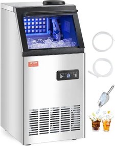 VEVOR Commerciële ijsmachine (49,9 kg/dag) IJsmachine met een opslagcapaciteit van 12,7 kg, 36 ijsblokjes in 15 minuten, met LED-digitaal display en 2 opties voor watertoevoeging, voor bar, kantoor, restaurant