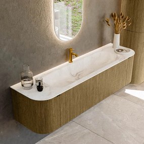Mondiaz Kurve-dlux 170cm badmeubel ronding links/rechts dusk met 1 lade en 2 deuren en wastafel big large midden 1 kraangat frappe