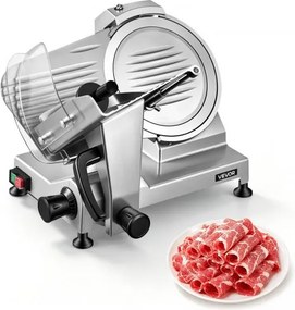 VEVOR elektrische vleessnijmachine met 250 mm mes, 240 W, universele vleessnijmachine met geïntegreerde slijper en instelbare snijdikte van 0-12 mm, voor bevroren vlees en ham.