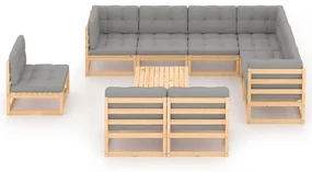 vidaXL 10-delige Loungeset met kussens massief grenenhout