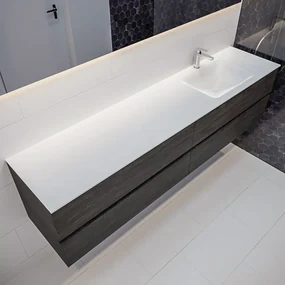Mondiaz Vica 200cm badmeubel dark brown 4 lades wastafel Cloud rechts 1 kraangat