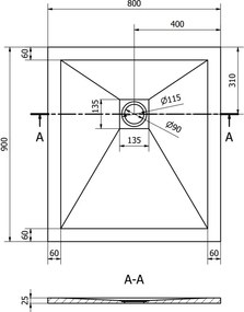 Mexen Stone+ rechthoekige composiet douchebak 90 x 80 cm, wit - 44108090