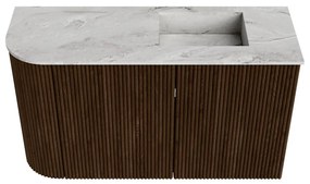 Mondiaz Joya DLux 70cm toiletmeubel ronding links walnut met wastafel faye rechts 1 kraangat glace
