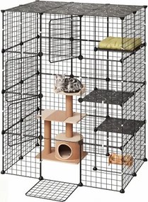 VEVOR Kattenkooi, 4 verdiepingen tellende kattenren, 104,1 x 71,1 x 139,7 cm, doe-het-zelf kattenren, afneembare metalen kooi met 4 deuren, ideaal voor 1-2 katten, kittens, kleine dieren, zwart
