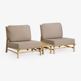 Tuinset Met 2 Fauteuils En Rechthoekige Bijzettafel Van Bamboe Isendra Mokka Bruine Stof - Sklum