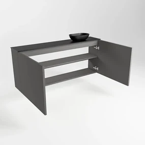 Mondiaz Fowy toiletmeubel 120cm dark grey met zwarte waskom rechts en kraangat