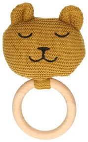 Knuffelkopje aan houten ring, GOTS katoen, beer