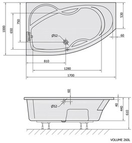 Polysan Mamba asymmetrisch bad links 170x100x44cm wit