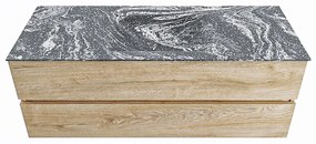 Mondiaz Vica DLux badmeubel 130cm washed oak 2 lades met wastafel lava midden zonder kraangat