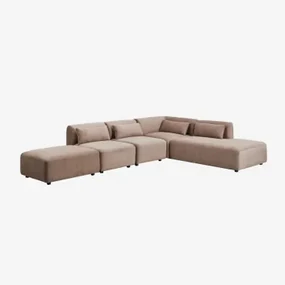 4-delige Modulaire Hoekbank Met Chaise Longue Rechts En Fogler Poef Corduroy Kameelbruin - Sklum