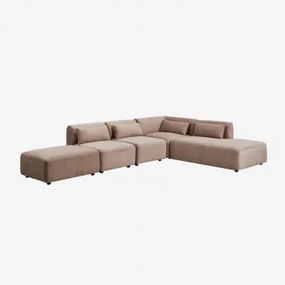 4-delige Modulaire Hoekbank Met Rechter Chaise Longue En Poef Fogler Corduroy Kameelbruin - Sklum