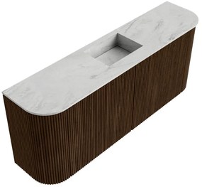 Mondiaz Joya DLux 105cm toiletmeubel ronding links/rechts walnut met wastafel faye midden zonder kraangat opalo
