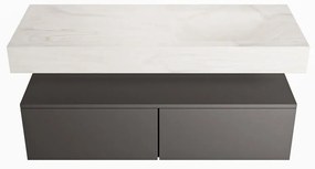 Mondiaz Alan DLux badmeubel 120cm dark grey 2 lades met wastafel ostra rechts zonder kraangat