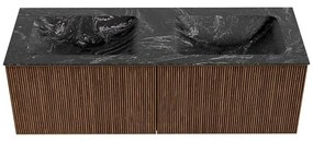 Mondiaz Kurve-dlux 130cm badmeubel walnut met 2 lades en wastafel leaf dubbel zonder kraangat lava