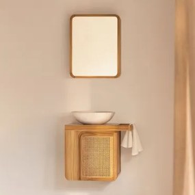 Georgy Teakhouten Wandmeubelset Voor In De Badkamer Teakhout & Rond Cement Wit Ø40 Cm Zavion & Rechthoekig Met Opbergruimte Hout 45x60 Cm Ian - Sklum