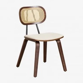 Set Van 4 Eetkamerstoelen Van Hout En Riet Kaylia Donker Hout & Teddystof Wit - Sklum