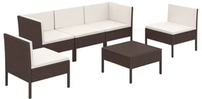 vidaXL 6-delige Loungeset met kussens poly rattan bruin