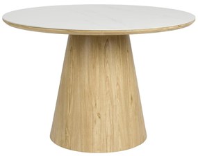 Ronde Eettafel Eiken En Wit Marmer - 115 X 115cm.