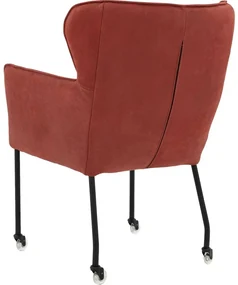 Goossens Excellent Eetkamerstoel Leogang rood leer met armleuning en met wielen, elegant chic