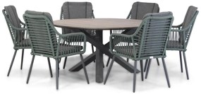 Tuinset Ronde Tuintafel 150 cm Rope /Aluminium/polywood Groen 6 personen Domani Furniture Jachin/Ancona