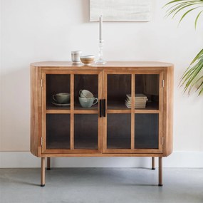 Retro Dressoir Hout Met Glas - 100x38x80cm.