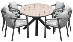 Garden Impressions Tarera tuinset 7-delig taupe - Tulli tuintafel 220x115xH75 cm - light teak vironwood