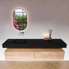 Zaro Alan badmeubel 190cm washed oak 2 lades met vrijhangende wastafel cloud links zonder kraangat urban