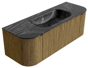 Mondiaz Kurve-dlux 130cm badmeubel ronding links/rechts dusk met 1 lade en 2 deuren en wastafel big small midden zonder kraangat lava