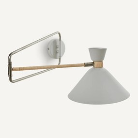 Scharnierende wandlamp in metaal en rotan, Zoticus Ratan