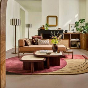 Set van 2 in elkaar schuifbare salontafels, travertin-look, eikenhout en fineer, APOLLINE