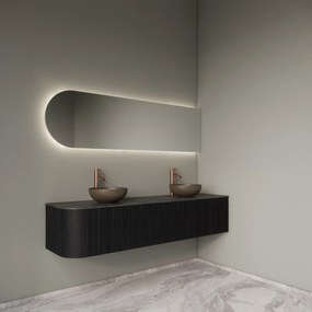 Gliss Design Alluro badmeubel ribbelfront met ronding links 180cm black en zwart leisteen toppaneel
