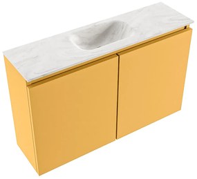 Mondiaz Ture DLux toiletmeubel 80cm ocher met wastafel ostra midden met kraangat