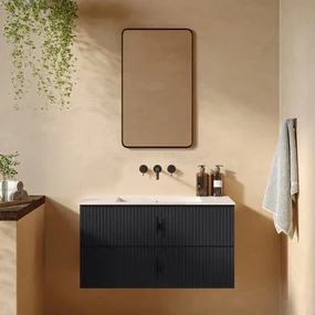 Muebles Marbella badmeubel ribbelfront 100cm antraciet mat met witte wastafel zonder kraangat
