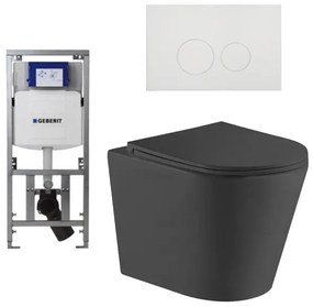 QeramiQ Dely Toiletset - 36.3x51.7cm - diepspoel - rimless - Geberit UP320 Burda inbouwreservoir - softclose toiletzitting - glans witte bedieningsplaat - ronde knoppen - zwart mat SW1026253/0701131/SW706186/SW1000768
