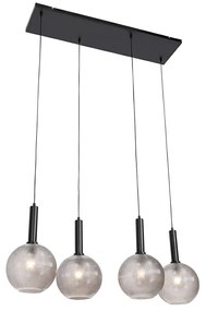 Design hanglamp zwart met smoke glas 4-lichts  - Chico